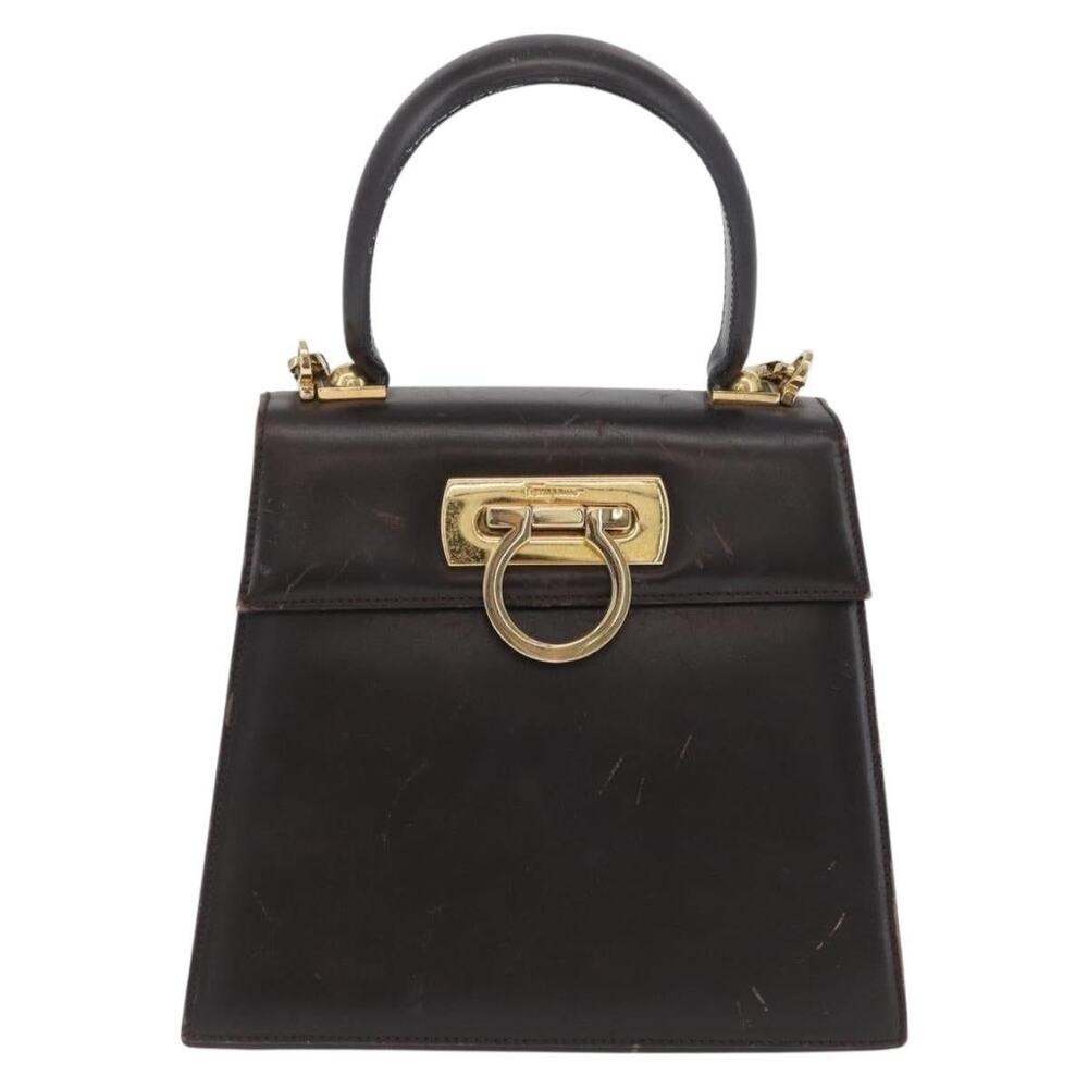 Salvatore Ferragamo Leather Gancini Handbag Dark Brown